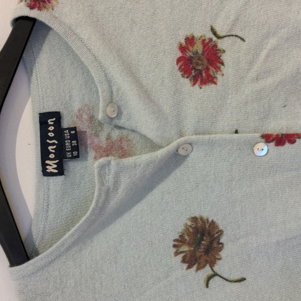 Monsoon Lambswool Angora Floral Crop Sweater Knit Cardigan Size 6 - Picture 2 of 6